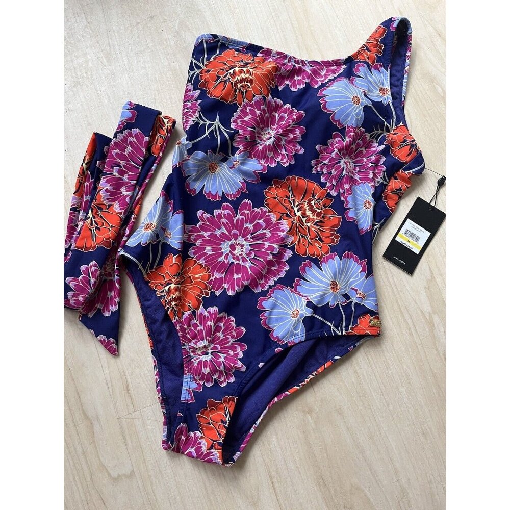 Jones New York Women’s One Piece Swimsuit Floral 1 Shoulder Medium NWT swim
